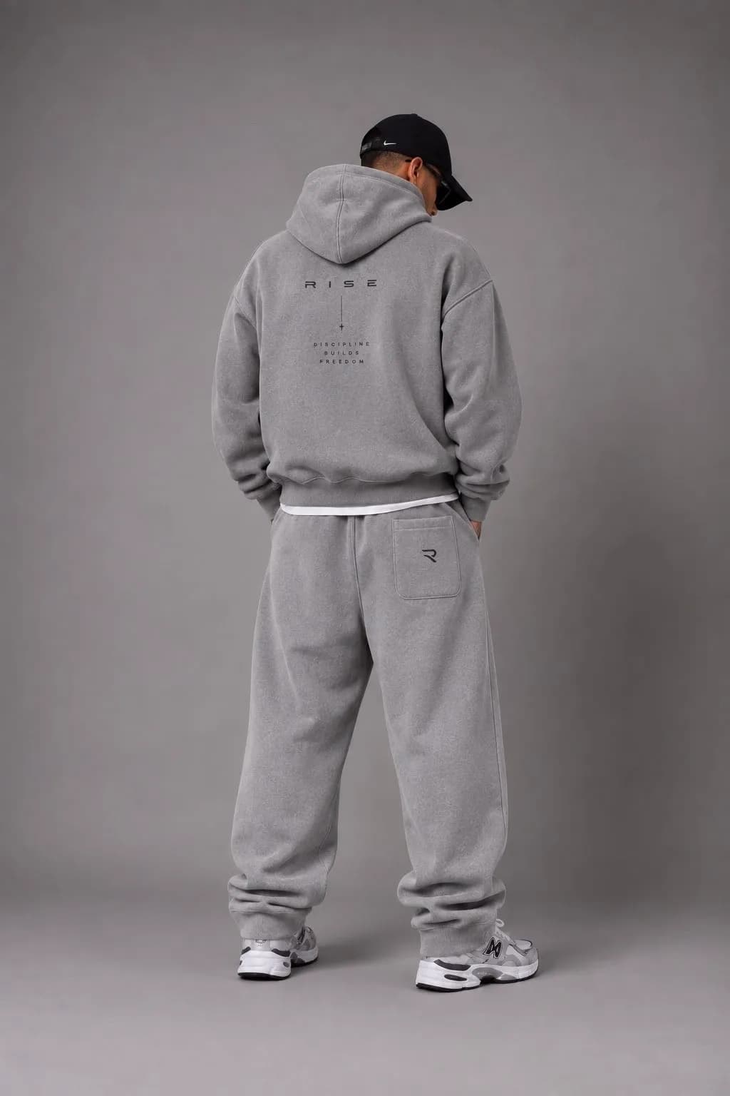RISE hoodie back print — Discipline Builds Freedom